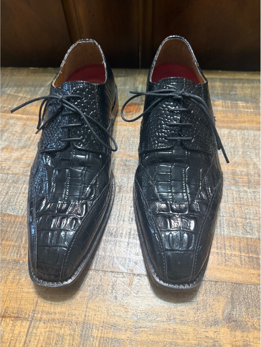 Men's Black Crocodile Embossed Leather Dress Shoes Size Unknown